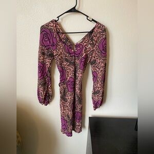 Galliano Women’s Floral Silk Mini Dress Cottagecore Romantic Open Back Size 38